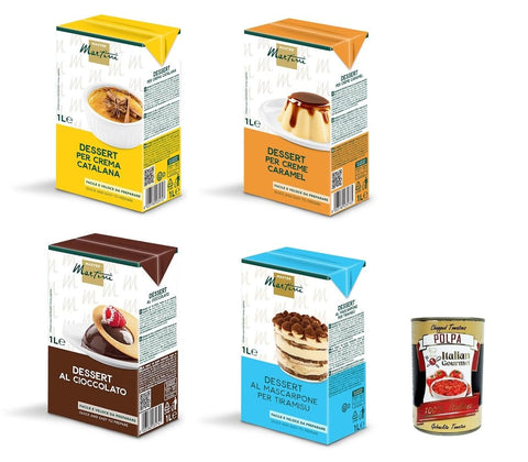 Master Martini Testpaket Basis für das Dessert Crema Catalana. Tiramisu, Crèm Caramel, Schokoladendessert 4x 1lt inkl. Italian Gourmet Polpa 400g Original italienisch