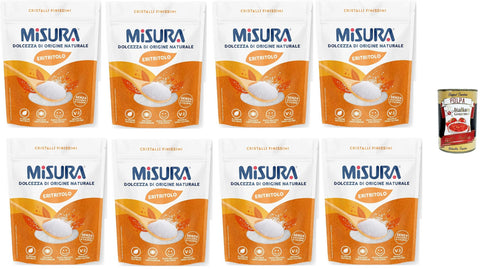 Misura Eritritolo Süßstoff in sehr feinen Kristallen, Zuckerersatz, kalorienfrei, glutenfrei, natürlichen Ursprungs, veganer Süßstoff, Packung 8x 370 g inkl. Italian Gourmet polpa 400g Original italienisch