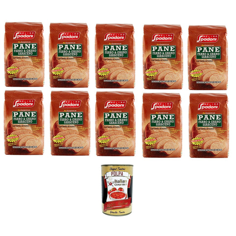 Molino Spadoni- Farina Per Pane Farro & Grano Saraceno Dinkel- und Buchweizenbrotmehl 10x1kg Original italienisch inkl. Italian Gourmet Polpa 400g