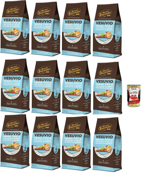 Italian Gourmet E.R. Koch- & Backzutaten Molino Vigevano Farina Typ "0" Mehl, Vesuvio für hohe, weiche neapolitanische Pizza. 12 Packung mit 500 g + Italian Gourmet polpa 400g 8032804040014