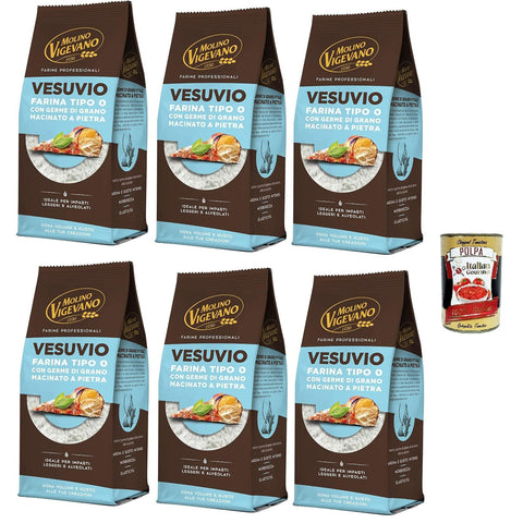 Lo conte Molino Vigevano Farina Typ "0" Mehl, Vesuvio für hohe, weiche neapolitanische Pizza. 6 Packung mit 500 g Original italienisch inkl. Italian Gourmet Polpa 400g