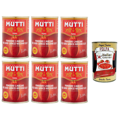Mutti Pomodoro San Marzano Dell'Agro Sarnese-Nocerino D.O.P S. Marzano-Tomate vom Agro Sarnese-Nocerino 6x 400gr Original italienisch inkl. Italian Gourmet Polpa 400g