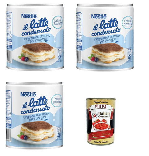 Nestlé il latte condensato Kondensmilch cremige Zutat für Desserts gesüßte konzentrierte Vollmilch 3x 397g inkl. Italian Gourmet polpa 400g Original italienisch