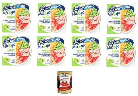 Italian Gourmet E.R. Koch- & Backzutaten Nostromo- Mix & go Fusion Fertiggericht mit Thunfisch, Quinoa und Edamame 8x 190gr + Italian Gourmet Polpa 400g 8032804040014