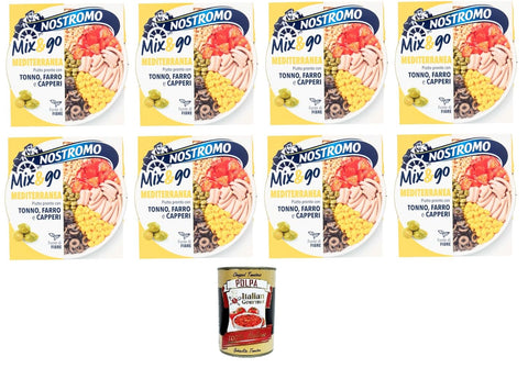 Italian Gourmet E.R. Koch- & Backzutaten Nostromo Mix & Go Mediterranea Fertiggericht mit Thunfisch, Dinkel und Kapern 8x190gr + Italian Gourmet Polpa 400g 8032804040014