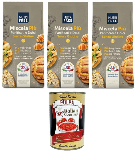 Italian Gourmet E.R. Koch- & Backzutaten NutriFree Miscela Più Mischung aus glutenfreiem Brot und Desserts 3x 1kg + Italian Gourmet polpa 400g 8032804040014