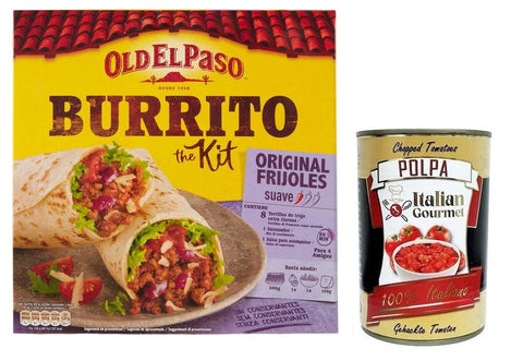 Italian Gourmet E.R. Koch- & Backzutaten Old El Paso Burrito The Kit Original Frijoles,Mexikanische Spezialitäten,510-g-Packung + Italian Gourmet Polpa di Pomodoro 400g Dose 8410076471710