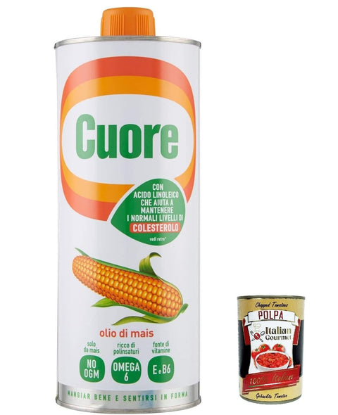 Italian Gourmet E.R. Koch- & Backzutaten Olio cuore olio mais aus italien Maissamenöl Maiskaimöl Maisöl Corn Oil 1Lt + Italian Gourmet polpa 400g 8001840450064
