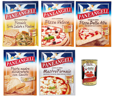 Italian Gourmet E.R. Koch- & Backzutaten Paneangeli Lievito Pizza Testpaket istant hefe Mischung, Sofortige Hefe für herzhafte Kuchen und Piadine, Pizza, Pasta madre, pizza alta, pizza veloce 5 Stuck + Italian Gourmet polpa 400g 8032804040014