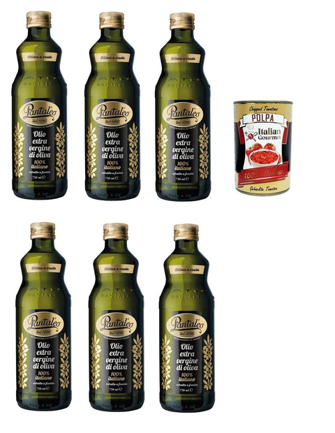 Italian Gourmet E.R. Koch- & Backzutaten Pantaleo Olio extra vergine di oliva 100% italiano, 100% italienisch extra nativ Olivenöl 6x 750ml + Italian Gourmet plpa 400g 8032804040014