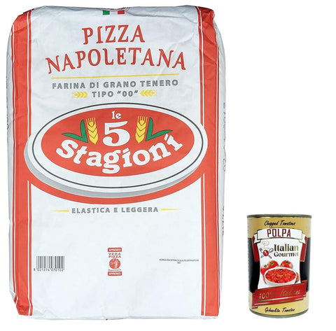Italian Gourmet E.R. Koch- & Backzutaten Pizza Mehl Le 5 Stagioni Napoletana 10 kg Sack - Weizenmehl Typ 00, Farina di grano tenero tipo "00" Italien + Italian Gourmet polpa 400g 8021274070102