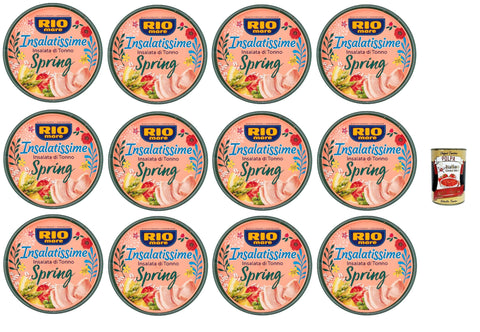 Italian Gourmet E.R. Koch- & Backzutaten Rio mare Insalatissime Insalata di Tonno Spring, Thunfischsalat mit Spargel, Reis, Erbsen, Karotten und Zitrone 12x 220g + Italian Gourmet polpa 400g 8032804040014
