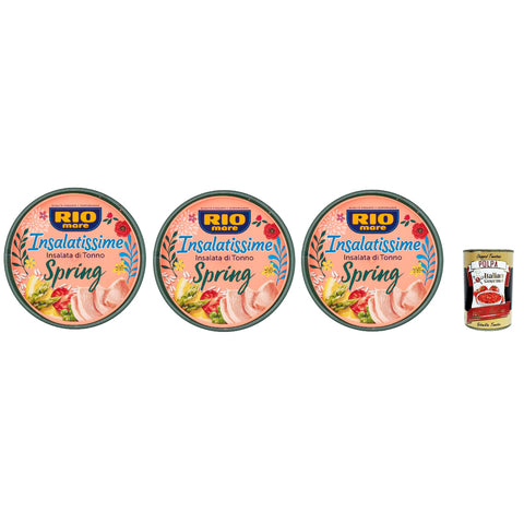 Rio Mare Insalatissime Insalata di Tonno Spring, Thunfischsalat mit Spargel, Reis, Erbsen, Karotten und Zitrone 3x 220g Original italienisch inkl. Italian Gourmet Polpa 400g
