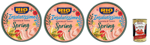 Italian Gourmet E.R. Koch- & Backzutaten Rio mare Insalatissime Insalata di Tonno Spring, Thunfischsalat mit Spargel, Reis, Erbsen, Karotten und Zitrone 3x 220g + Italian Gourmet polpa 400g 8032804040014