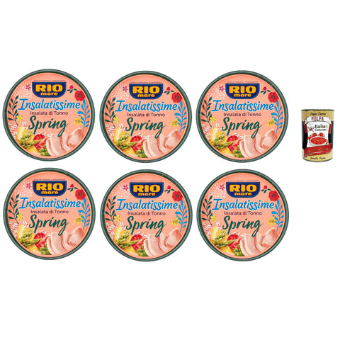 Rio Mare Insalatissime Insalata di Tonno Spring, Thunfischsalat mit Spargel, Reis, Erbsen, Karotten und Zitrone 6x 220g Original italienisch inkl. Italian Gourmet Polpa 400g
