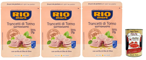 Italian Gourmet E.R. Koch- & Backzutaten Rio Mare Trancetto Di Tonno con olio di oliva, Thunfischstücke mit nativem Olivenöl extra 3x 70g + Italian Gourmet polpa 400g 8032804040014