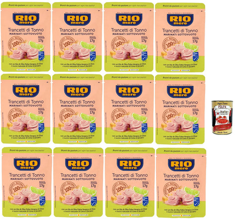 Italian Gourmet E.R. Koch- & Backzutaten Rio Mare Trancetto Di Tonno Lime E Zenzero, Thunfischstücke mit nativem Olivenöl extra, Ingwer und Limettensaft 12x 70g + Italian Gourmet polpa 400g 8032804040014