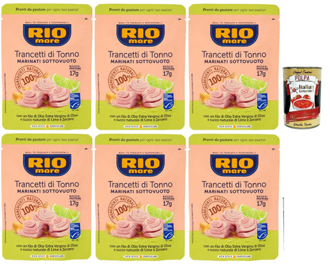 Italian Gourmet E.R. Koch- & Backzutaten Rio Mare Trancetto Di Tonno Lime E Zenzero, Thunfischstücke mit nativem Olivenöl extra, Ingwer und Limettensaft 6x 70g + Italian Gourmet polpa 400g 8032804040014