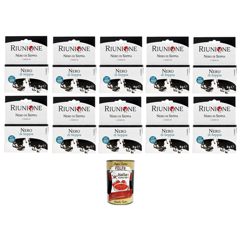 RIUNIONE Nero RIUNIONE - Nero di Seppia Tintenfisch - Tinte ( ) 10x 8g 2x4g inkl. Italian Gourmet polpa 400g Original italienisch
