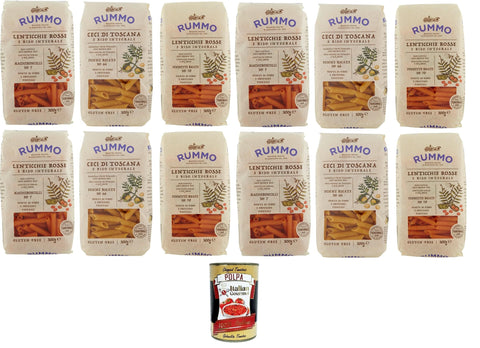 Italian Gourmet E.R. Koch- & Backzutaten Rummo Testpaket Glutenfreie Maccheroncelli N°7- Penne Rigate N°66- Pennette Rigate N°70 12 x 300gr + Italian Gourmet polpa 400g 8008343812702