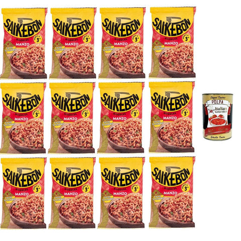 Saikebon- Noodles Orientali al Manzo Nudeln Orientalisches Rindfleisch 12x79gr Original italienisch inkl. Italian Gourmet Polpa 400g