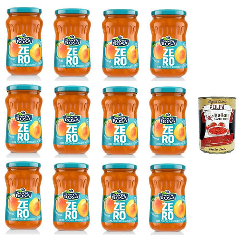 Santa Rosa ZERO, Confettura di Albicocche zero zuccheri aggiunti Aprikosenmarmelade ohne Zuckerzusatz 12x 300gr Original italienisch inkl. Italian Gourmet Polpa 400g