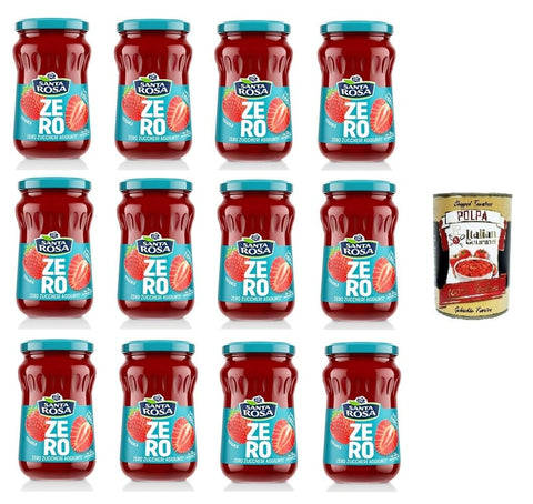 Italian Gourmet E.R. Koch- & Backzutaten Santa Rosa ZERO, Confettura di Fragole zero zuccheri aggiunti Erdbeermarmelade ohne Zuckerzusatz 12x300gr + Italian Gourmet Polpa 400g 8032804040014