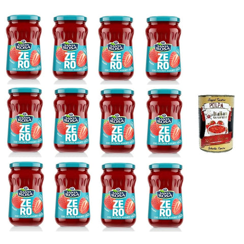 Santa Rosa ZERO, Confettura di Fragole zero zuccheri aggiunti Erdbeermarmelade ohne Zuckerzusatz 12x300gr inkl. Italian Gourmet Polpa 400g Original italienisch