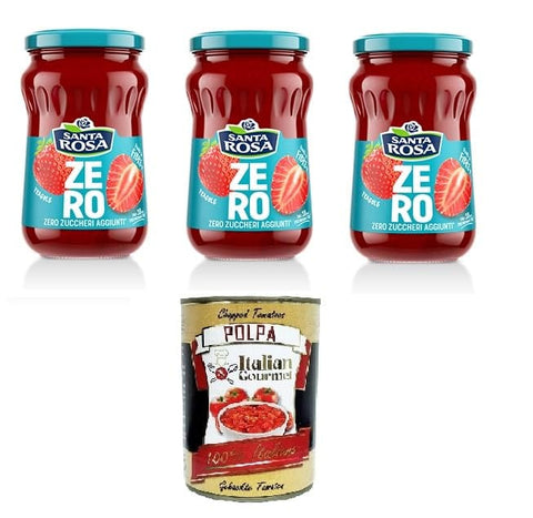 Italian Gourmet E.R. Koch- & Backzutaten Santa Rosa ZERO, Confettura di Fragole zero zuccheri aggiunti Erdbeermarmelade ohne Zuckerzusatz 3x300gr + Italian Gourmet Polpa 400g 8032804040014