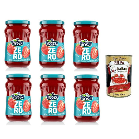 Santa Rosa ZERO, Confettura di Fragole zero zuccheri aggiunti Erdbeermarmelade ohne Zuckerzusatz 6x300gr Original italienisch inkl. Italian Gourmet Polpa 400g