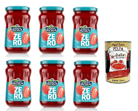 Italian Gourmet E.R. Koch- & Backzutaten Santa Rosa ZERO, Confettura di Fragole zero zuccheri aggiunti Erdbeermarmelade ohne Zuckerzusatz 6x300gr + Italian Gourmet Polpa 400g 8032804040014
