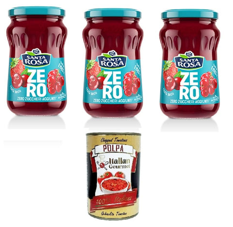 Italian Gourmet E.R. Koch- & Backzutaten Santa Rosa ZERO, Confettura di Frutti rossi zero zuccheri aggiunti Marmelade aus roten Früchten ohne Zuckerzusatz 3x 300gr+ Italian Gourmet Polpa 400g 8032804040014