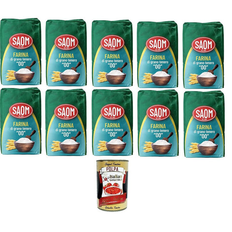 Saom Farina di Grano Tenero 00 Weichweizenmehl italienischer Herkunft 10x1 kg Original italienisch inkl. Italian Gourmet Polpa 400g