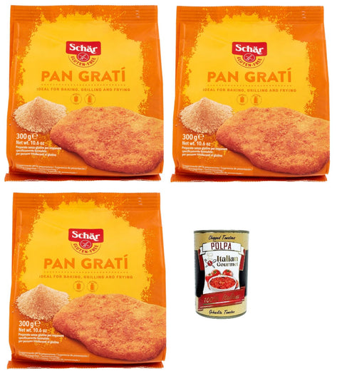 Italian Gourmet E.R. Koch- & Backzutaten Schär Gluten Free Pan Gratí für Eine Knusprige und Schmackhafte Panade Präparat zum Panieren 3x 300g Packung + Italian Gourmet polpa 400g 8032804040014