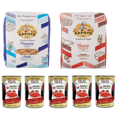 Testpaket Caputo Cuoco Farina Pizzamehl Mehl 5 kg Pizzaeria 5kg und Polpa di pomodoro Fein gehacktes Tomatenmark 5x 400g Original italienisch