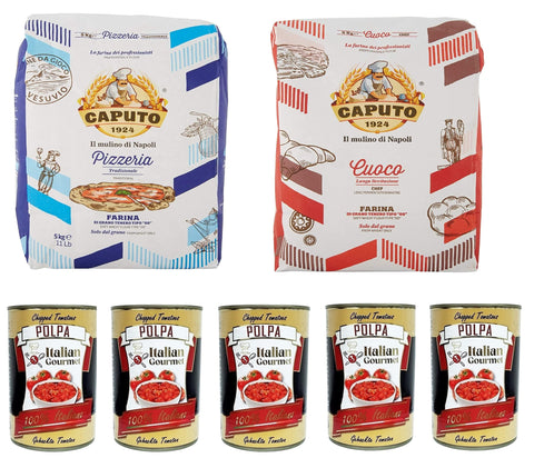 Italian Gourmet E.R. Koch- & Backzutaten Testpaket Caputo Cuoco Farina Pizzamehl Mehl 5 kg Pizzaeria 5kg und Italian Gourmet Polpa di pomodoro Fein gehacktes Tomatenmark 5x 400g 8032804040014