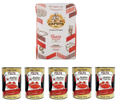 Italian Gourmet E.R. Koch- & Backzutaten Testpaket Caputo Cuoco Farina Pizzamehl Mehl 5Kg und Italian Gourmet Polpa di pomodoro Fein gehacktes Tomatenmark 5x 400g 8032804040014