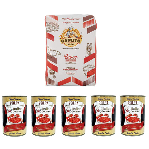 Caputo Testpaket Cuoco Farina Pizzamehl Mehl und Fein gehacktes Tomatenmark 5x400g Original italienisch Zutat