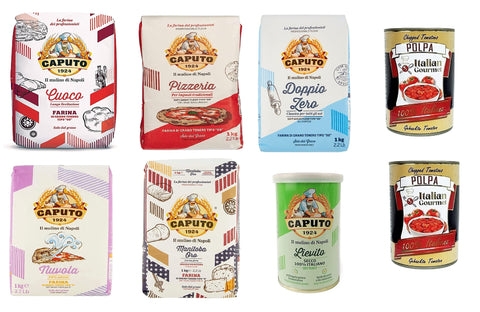 Italian Gourmet E.R. Koch- & Backzutaten Testpaket Caputo Cuoco Pizzeria Doppio Zero Nuvola Oro Lievito Farina Pizzamehl Mehl 5x 1kg und Italian Gourmet Polpa di pomodoro Fein gehacktes Tomatenmark 2x 400g 8032804040014