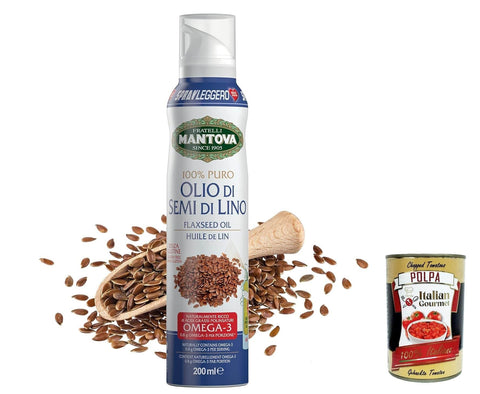 SPRAYLEGGERO Mantova Olio di Lino - Reines Leinölspray ohne Treibmittel 200ml 3x Original italienisch inkl. Italian Gourmet Polpa 400g