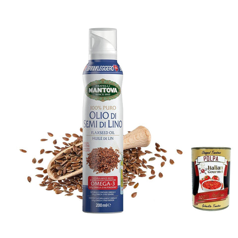 SPRAYLEGGERO Mantova Olio di Lino - Reines Leinölspray ohne Treibmittel 200ml 3x Original italienisch inkl. Italian Gourmet Polpa 400g