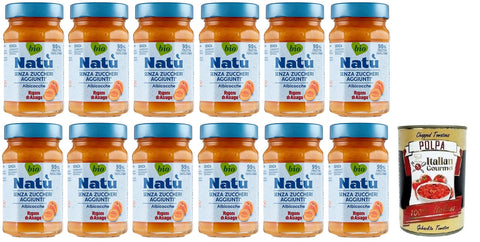 Rigoni di Asiago Natù Albicocche Bio-Aprikosen Zubereitung,Aprikosenmarmelade Ohne Zuckerzusatz 240g 12x Original italienisch inkl. Italian Gourmet Polpa di Pomodoro 400g Dose