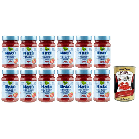 Rigoni di Asiago Natù Fragole Bio-Erdbeerzubereitung,Erdbeerkonfitüre Ohne Zuckerzusatz 240g 12x Original italienisch inkl. Italian Gourmet Polpa di Pomodoro 400g Dose