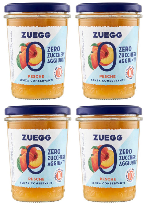 Zuegg Zero Pesche Pfirsiche Marmelade Jam Ohne Zuckerzusatz, Frei von Konservierungsstoffen Glas 4x220g Original italienisch Aufstrich
