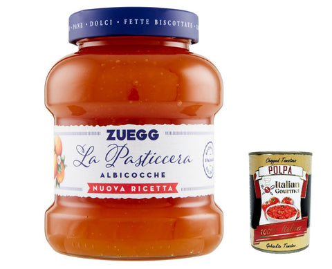Italian Gourmet E.R. Konfitüren 6x Zuegg La Pasticceria Albicocca, Marmelade Aprikose Konfitüre Brotaufstriche Italien 700 g + Italian Gourmet polpa 400g 8032804040014