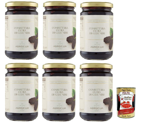 Italian Gourmet E.R. Konfitüren Agrisicilia Confettura Extra di Gelsi Neri zusätzliche Marmelade von schwarzen Mulberries - 6x 360 g + Italian Gourmet polpa 400g 8032804040014