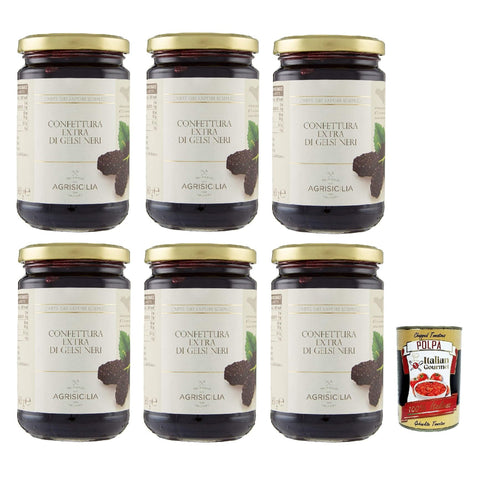 Agrisicilia Confettura Extra di Gelsi Neri zusätzliche Marmelade von schwarzen Mulberries 6x 360 g inkl. Italian Gourmet polpa 400g Original italienisch