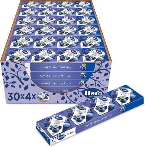 Italian Gourmet E.R. Konfitüren Hero Poker Blaubeermarmelade, 30 Packungen à 100 g (4 Einzeldosen x 25 g), extra Konfitüre und Marmelade, hochwertiges Obst, ohne Konservierungsstoffe und ohne Farbstoffe 8000080302577
