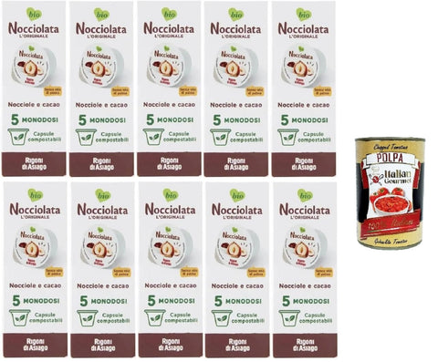 Italian Gourmet E.R. Konfitüren Rigoni D'asiago Nocciolata L'originale Nocciola e Cacao 5 monodosi Nocciolata Das Original aus Haselnuss und Kakao, 5 Einzeldosen 10x100gr +Italian Gourmet Polpa di Pomodoro 400gr 8032804040014