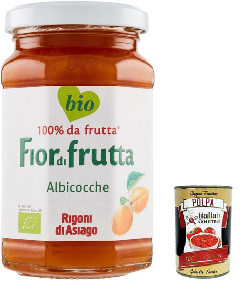 Italian Gourmet E.R. Konfitüren Rigoni di Asiago 12x 250g - Fiordifrutta Aprikosen-Aufstrich, Marmelade Konfitüre Brotaufstriche Original aus Italien + Italian Gourmet polpa 400g 8032804040014